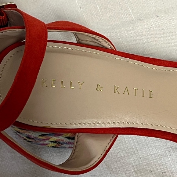 Kelly & Katie Orange Red Multicolor Braided Block Heel Sandals - Picture 3 of 8